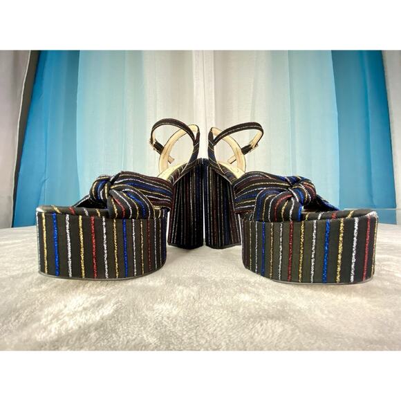 Jessica Simpson | Womens 8 Platform Heels Black Multi Striped Block High Heels - Picture 11 of 11